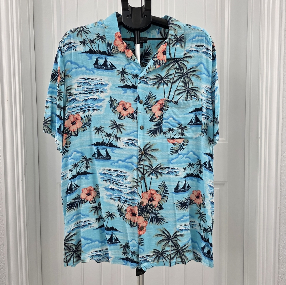 George Men's Casual Button Down Shirt - Blue with Floral Print